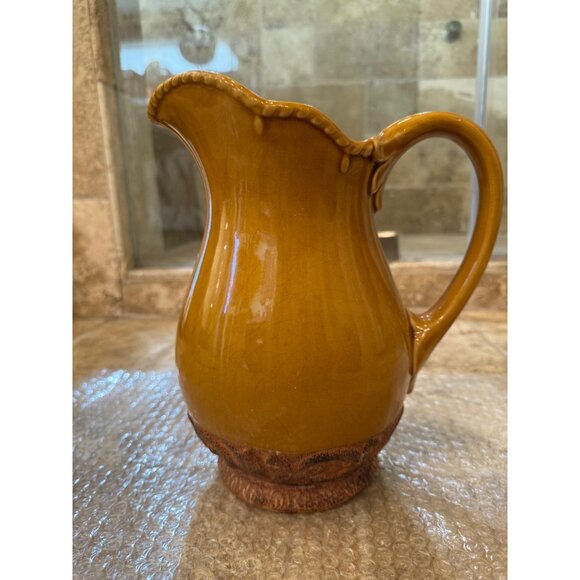 Certified International Florentine Yellow Glazed Ceramic Pitcher With Textured B - Picture 1 of 6